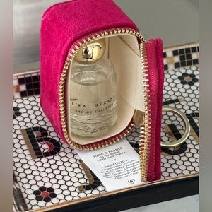 Sezane Leau perfume & mini pink velvet zip keychain